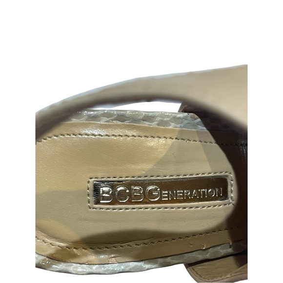 BCBGeneration MALCOLM TAN-SNAKESKIN ANKLE STRAP OPEN TOE HEELS SZ 7.5 MED - Picture 5 of 16